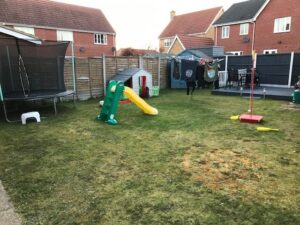 Before picture of the garden in Sudbury, Suffolk showing grass turf