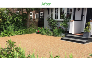 The new rustic oak colour drive installed by Greenstone Landscapes in Hutton Essex