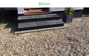The old shingle driveway looking tired and in need of replacement