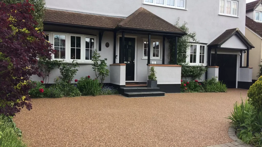 rustic driveway installation in Hutton, Essex in oak colour