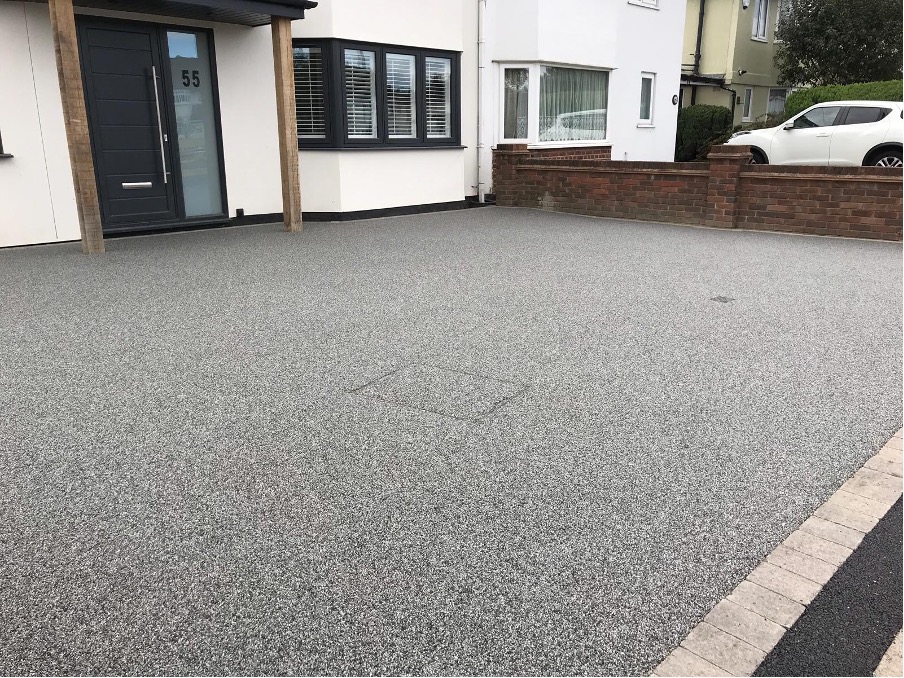 Completed silver blue resin drive in Brentwood, Essex