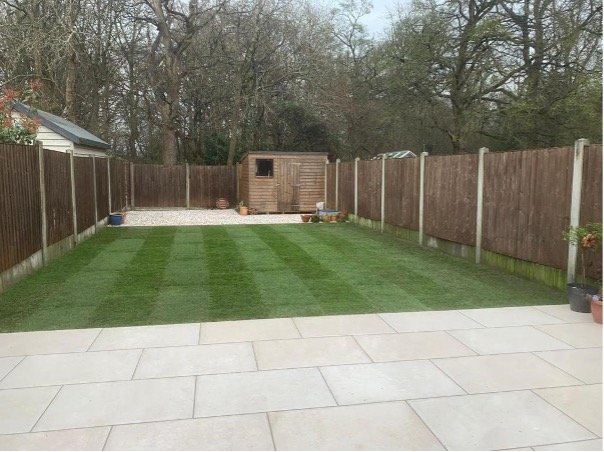 garden landscaping project and patio installation in Chelmsford Essex and turfing